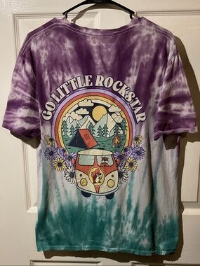 Buc-EE’s Tie-Dye Purple & Teal Graphic Camping Tee with Backhit